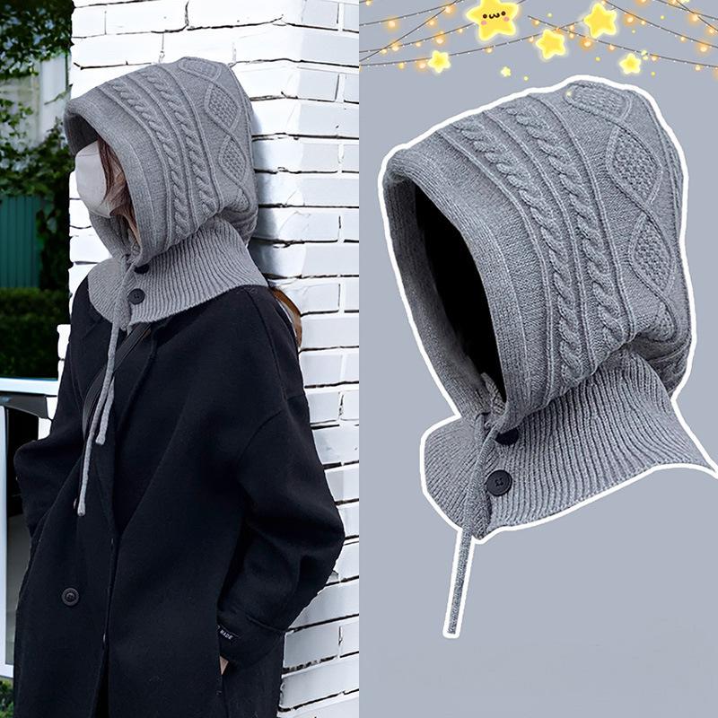 

Корейский Зимний Стиль Балаклава Шапка для Женщин Новая Модная и Универсальная Защита Шеи Защита от Холода Утолщенная и Теплая Вязаная Шапка one size