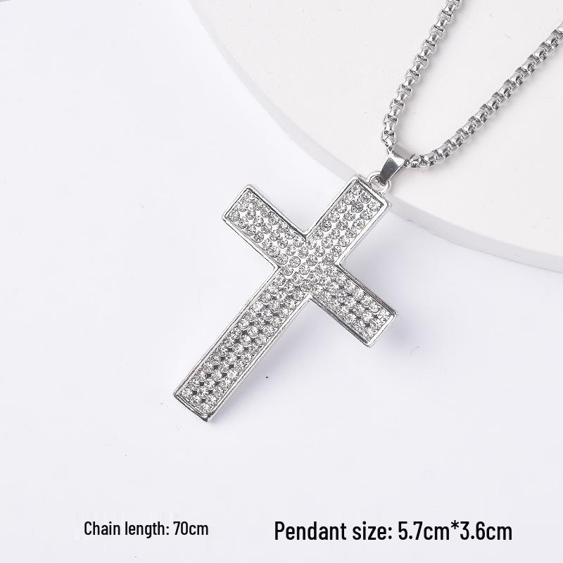 Trendy Cross-Border Rhinestone Pendant Necklace: Unisex Hip-Hop Style Stainless Steel Chain.