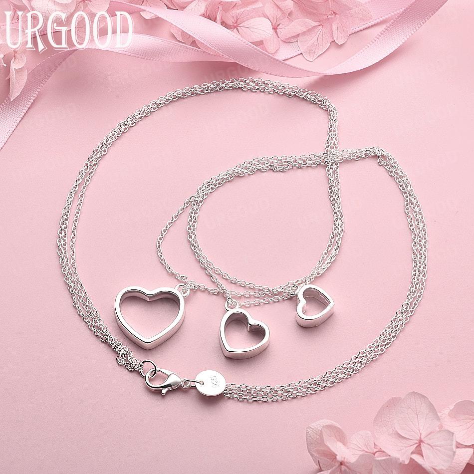 

925 Sterling Silver Wedding Jewelry Multi-Chain Heart Necklace 45cm