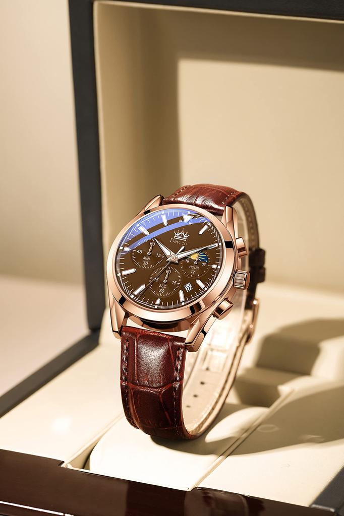 Men's Watch, Leather Band, Calendar Function, Waterproof, Luminous Hands, Suitable for Business.