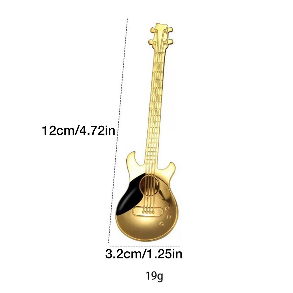 Stainless Steel Guitar Coffee Teaspoons Colorful Dessert Spoon Musical Guitar Demitasse Spoon for Mixing Dessert Ice Cream