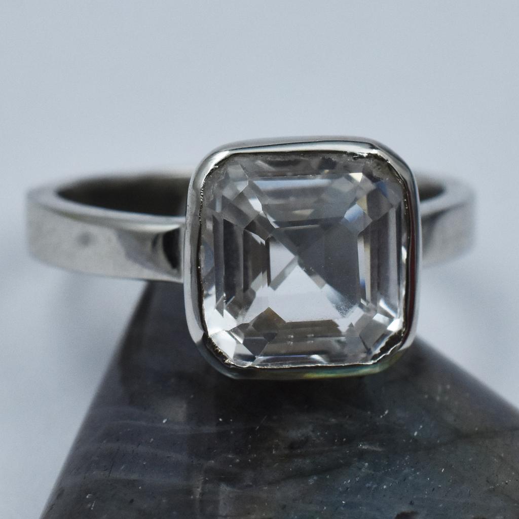 Sterling Silver 925 Natural Sapphire Ring White Ring Size 9.5 Square Gems 21.6Ct ar-3134-sa