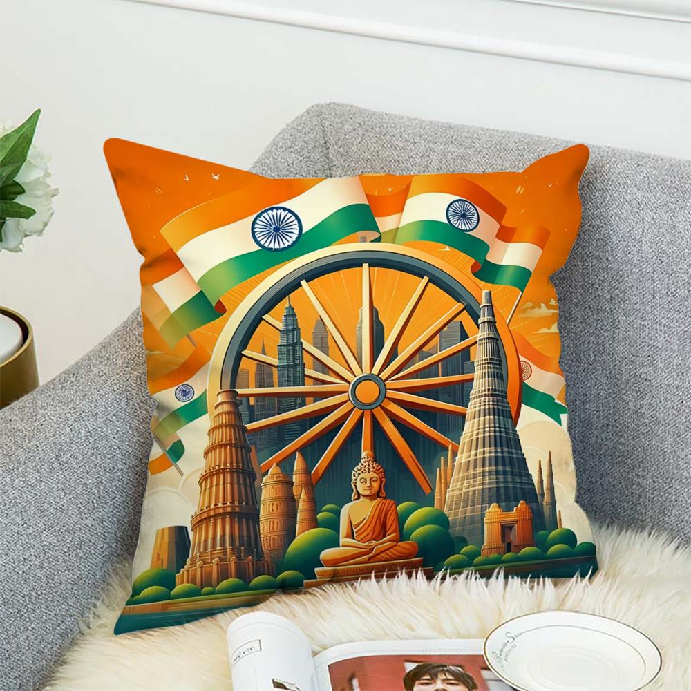 Indias Independence Logo Pillow Case For Car Sofa Decorative Home Double-sided Print Plush Square Throw Pillow Cushion Cover