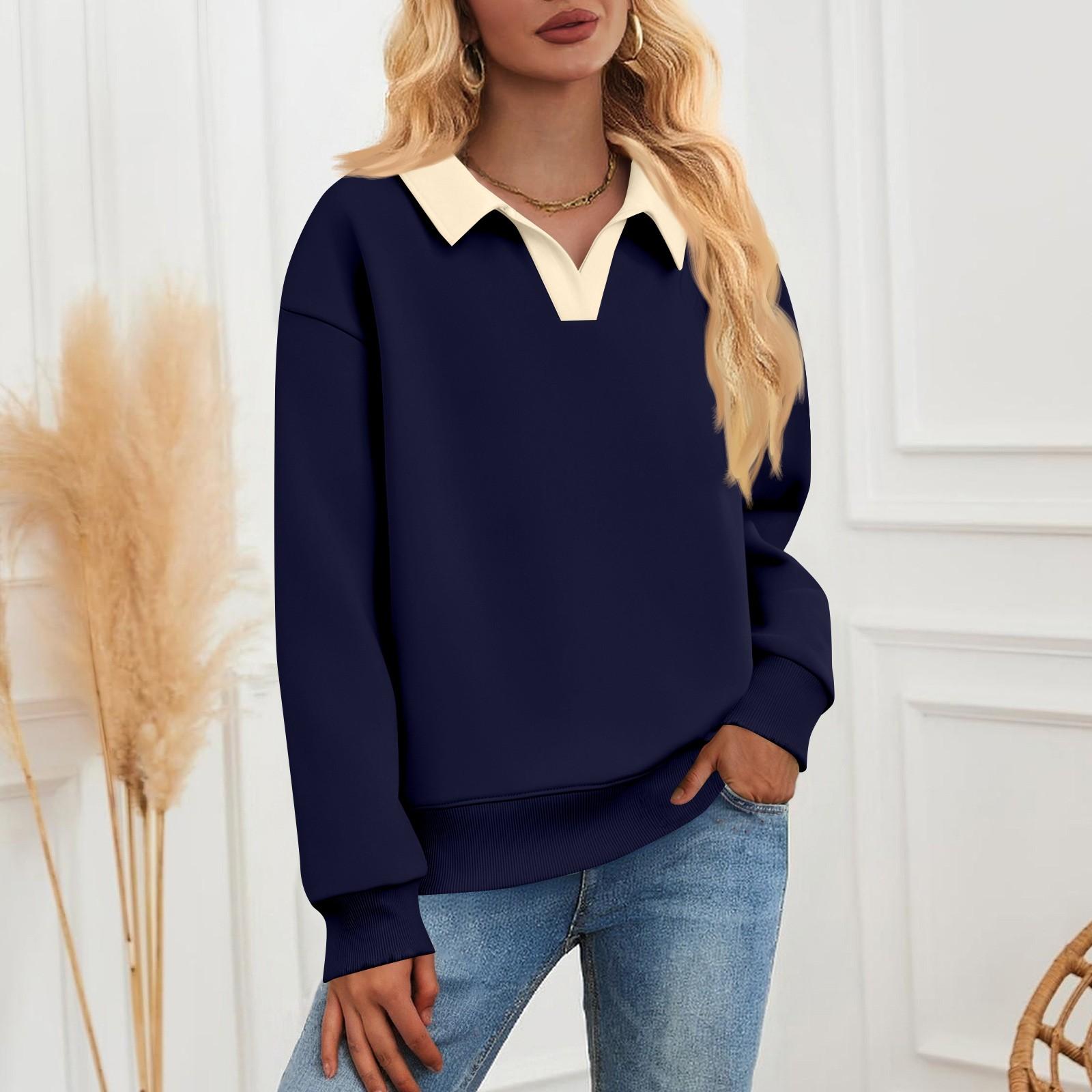 

Женская мода однотонное повседневное худи с длинным рукавом XXL тёмно-синий