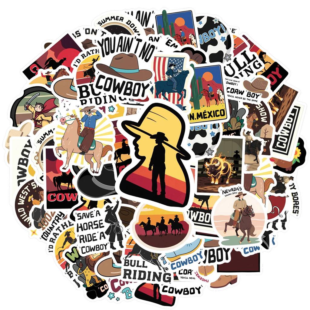 35pcs-50pcs Vintage Rodeo Stickers Cartoon Western PVC Sticker Stickers For Guitar Laptop Helmet Skateboard Suitcase DIY