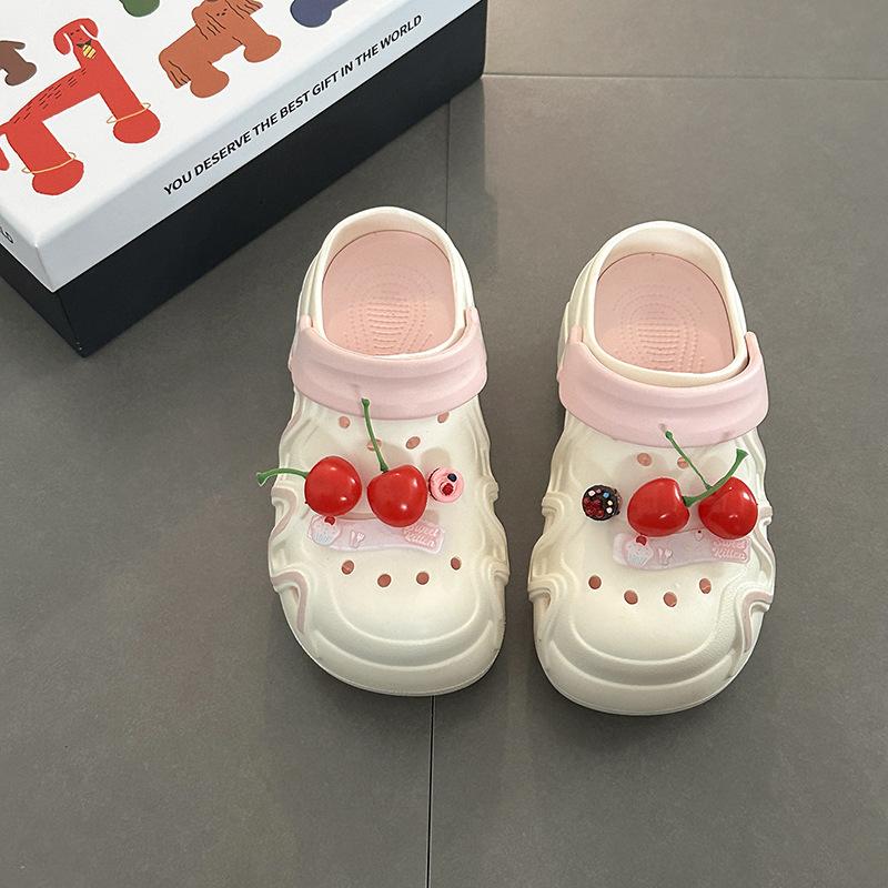 Cartoon cherry breathable hollow sandals summer new fashion versatile casual thick sole heightening hole shoes women