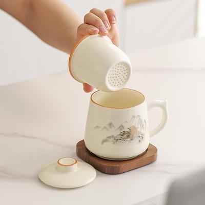 Ru Ware Ceramics: Tea & Water Separator Teacup - Creative Office Mug Souvenir