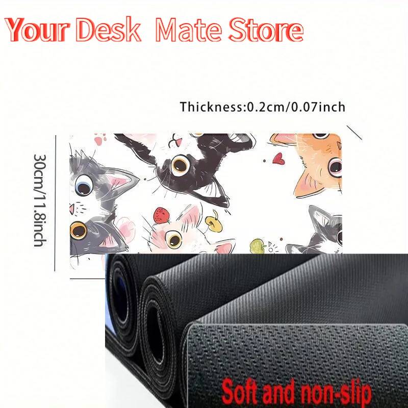 XXL Cartoon Cat Table Pads Non-slip Rubber Base Smooth Surface Mouse Pad Suitable 35X60CM Tablet PC Mat for Gaming and Office