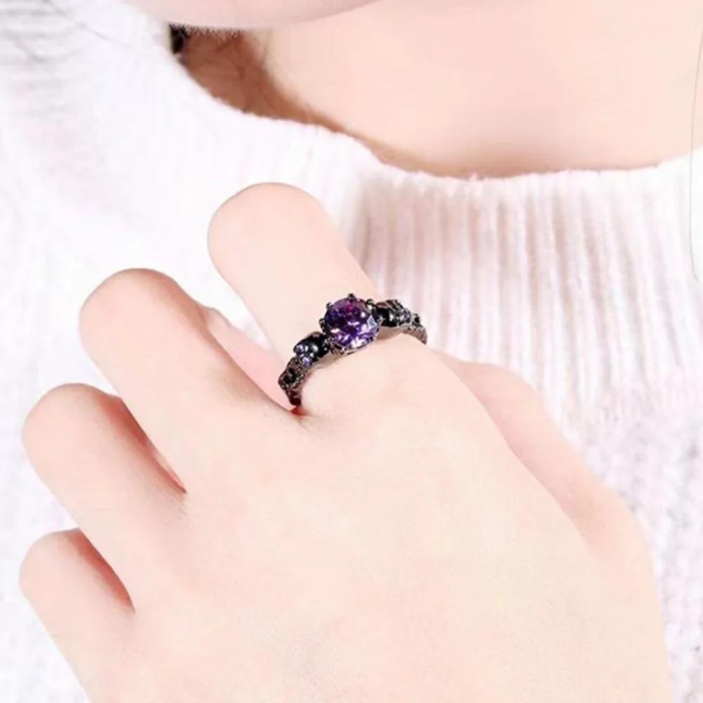 Vintage Black Gold Skull Purple Zircon Punk Ring Creative Ghost Head Fashion Jewelry for Men Women