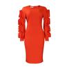 Plus Size Women Elegant Long Sleeve High Waist Solid Pencil Midi Dress