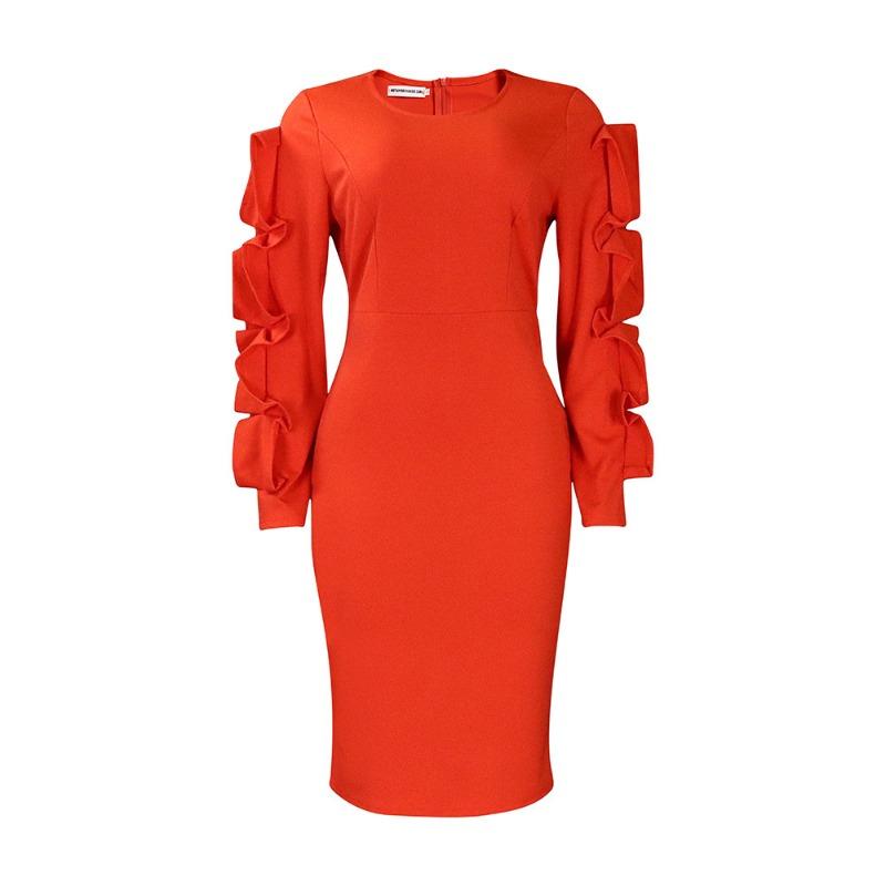 

Женская одежда больших размеров осень новая модная темпераментная Tongle элегантное платье больших размеров с длинным рукавом XXXL оранжевый