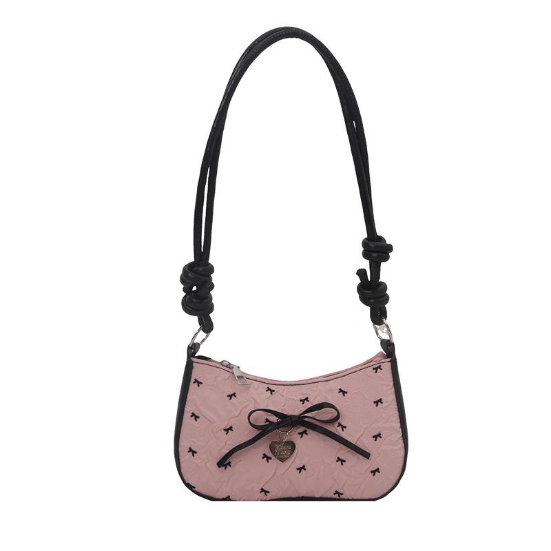 

Pink bow crescent color contrasting bag 2 summer new sweet and cool Spice Girl niche single shoulder diagonal cross armpit bag рожевий