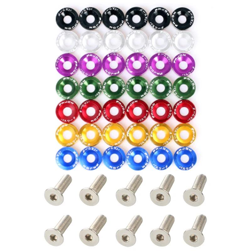 10Pcs M6 Car Modified Fasteners Fender Washer JDM Screw Gasket  Aluminum Mudguard Bumper Engine Concave Screws Car Accessories