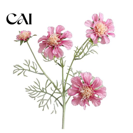 Three Dimensional Silk Flower Heads Artificial Scabious Flowers with Bendable Long Stems, Realistic Faux Versatile Decorative for Home Table
