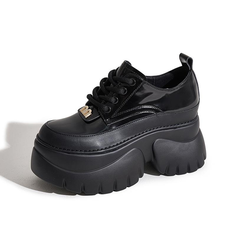 Inner Heightening Loafers Women's 2025 Spring New Black Small Fragrant Single Shoes Versatile Platform British Small Leather Shoes