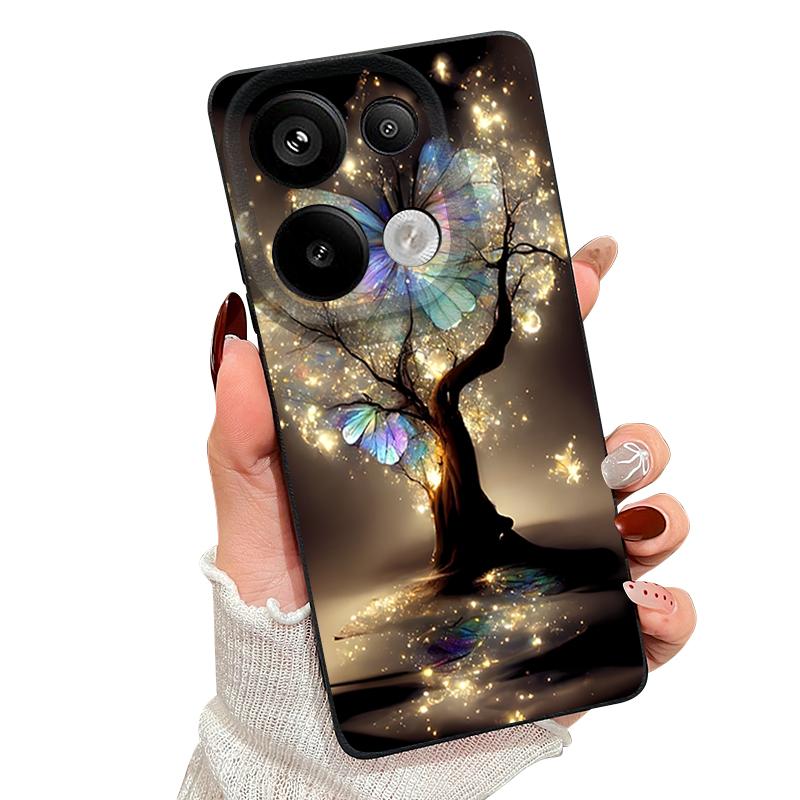 Shining Fantasy Tree Butterfly Pattern Case For Xiaomi Redmi Note 14 13 Pro 5G 4G 12 11 Funda Xiaomi 14T 13T 11T Pro Leather Texture Silicone Cover