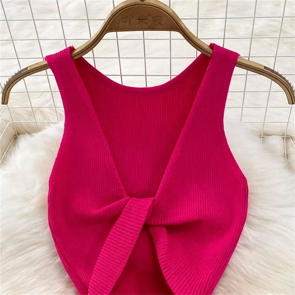 Vestido de Punto Minimalista sin Espalda para Mujer Verano SSólido de Punto sin Mangas Ajustado sin Mangas Sexy Bodycon Vestido Camiseta