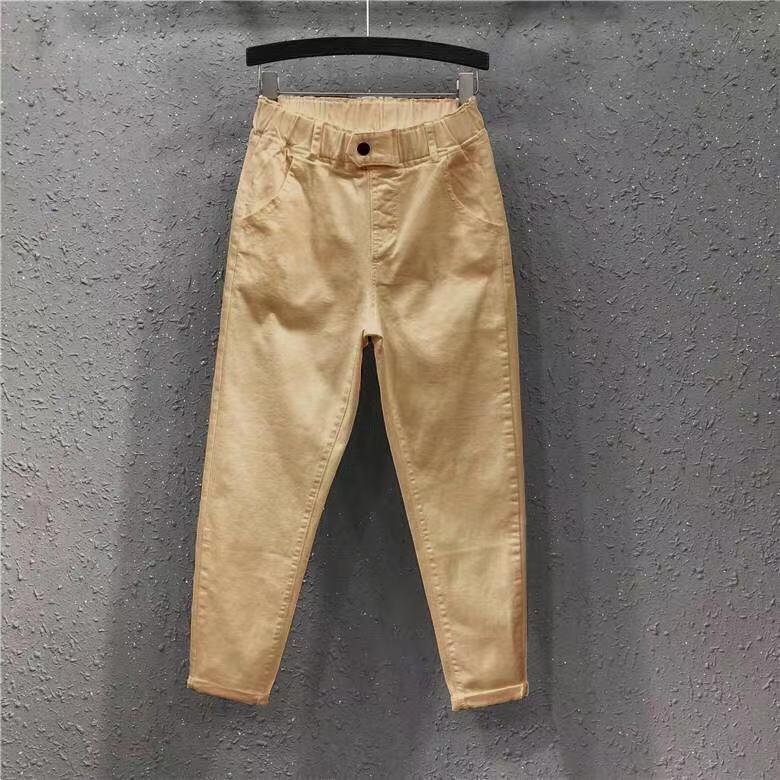 

Женские укороченные повседневные джинсы, корейский стиль, облегающие, эластичная талия, брюки гаремы 3XL