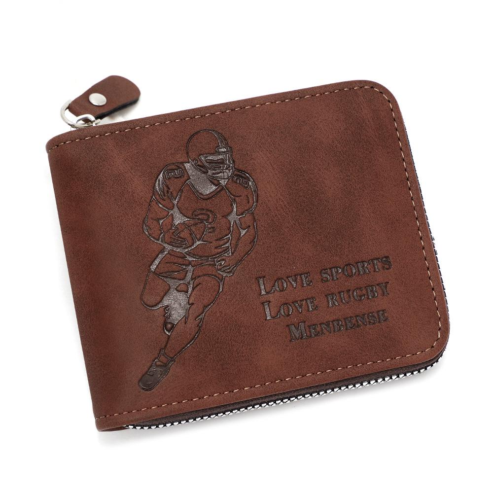 European-American Retro Men's Tri-fold Rugby Wallet with Chain and Multi-card Holder