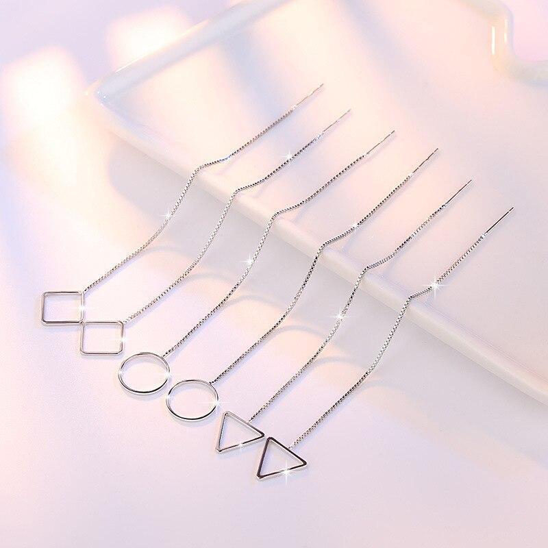 

Серьги-подвески из стерлингового серебра 925 пробы с геометрическим узором, треугольной, круглой, квадратной, длинной кисточкой, ювелирные изделия S-E456