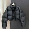 Женский короткий пуховик из искусственной кожи, новый зимний утолщенный пуховик с воротником-стойкой, куртка-хлеб, маленькая куртка Кендо