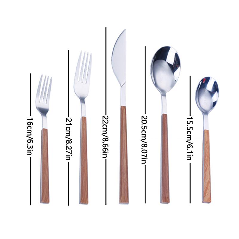 1/5Pcs 410Stainless Steel Imitation Wooden Handle Cutlery Set Dinnerware Clamp Western Tableware Elegant Knife Fork Tea Spoon