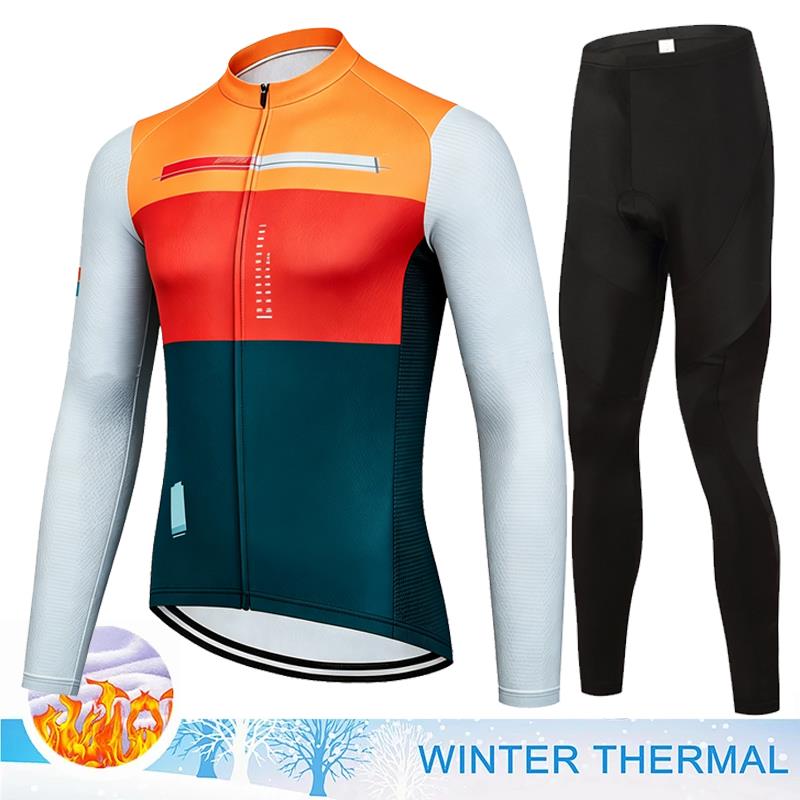 Men Winter Fleece Thermal Jacket MTB Bicycle Clothing Long Sleeve Cycling Jerseys Set Ciclismo Outdoor Warm Cothes Pants