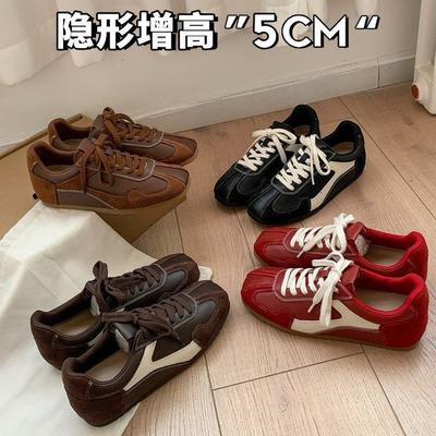 Huge Versatile~ 2025 Autumn New Lace-up Color Matching Inner Height Increase German Training Shoes Women's Retro Versatile Casual Forrest Gump Shoes
