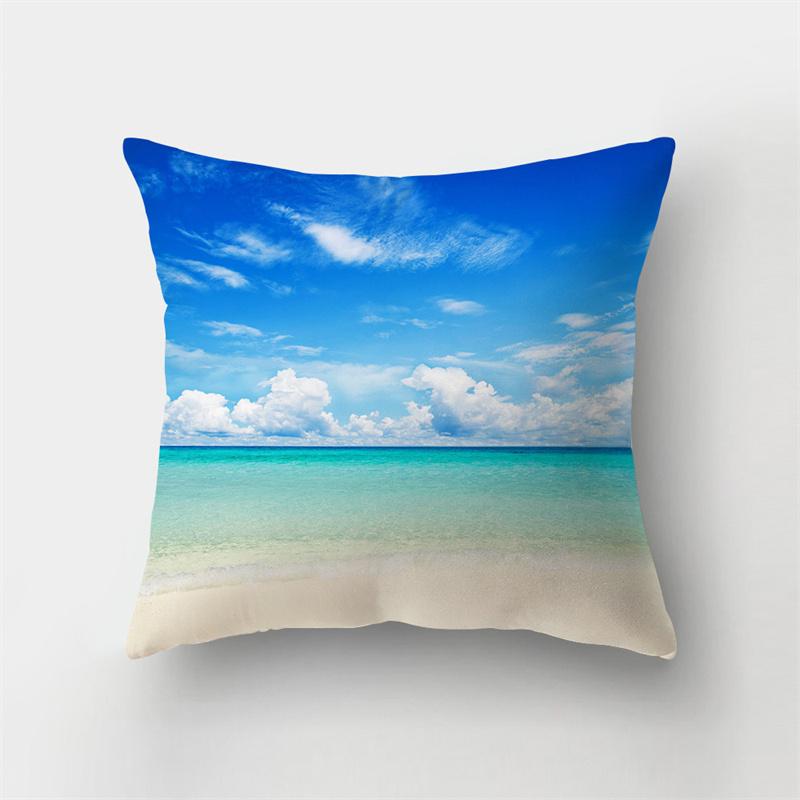 Summer Ocean Beach Scenery Imprimare Model Husă de pernă Acasă Living Room Decorare canapea Pernă pătrată Husă de pernă 40X40CM
