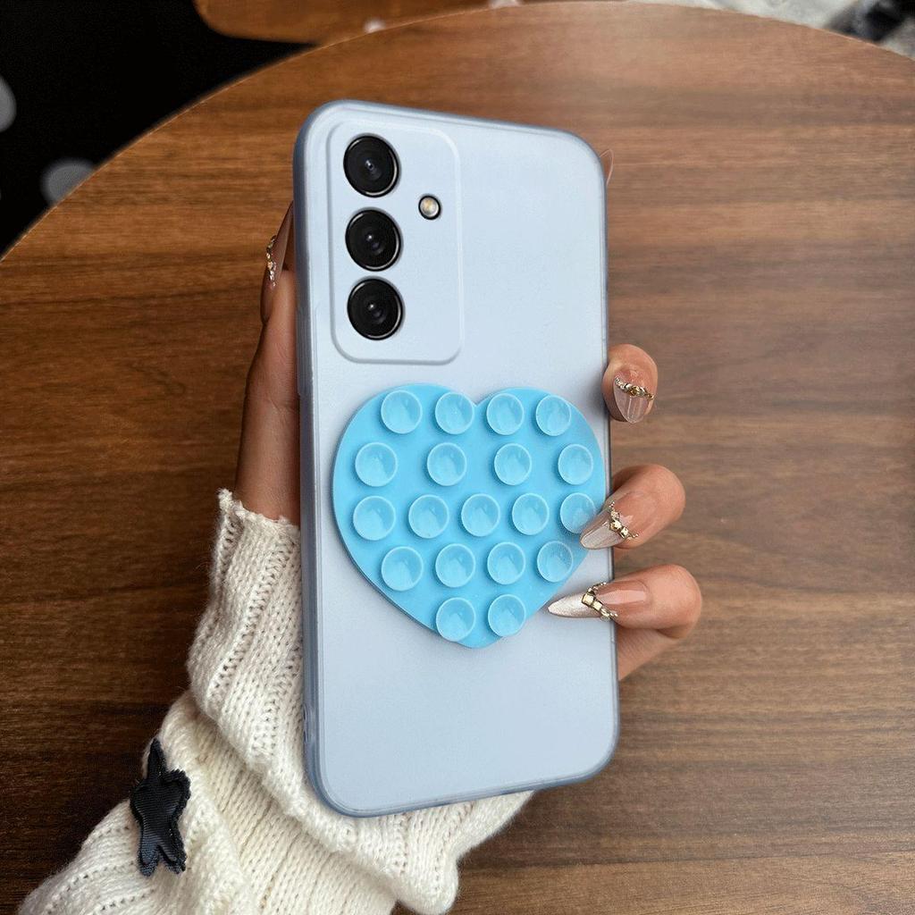 Heart Shape Suction Cup Phone Case for Samsung Galaxy S26+,S26,S25+,S25 FE,S25,S24+,S24 FE,S24,S23 FE Semi Transparent Matte Shockproof Soft TPU Cover