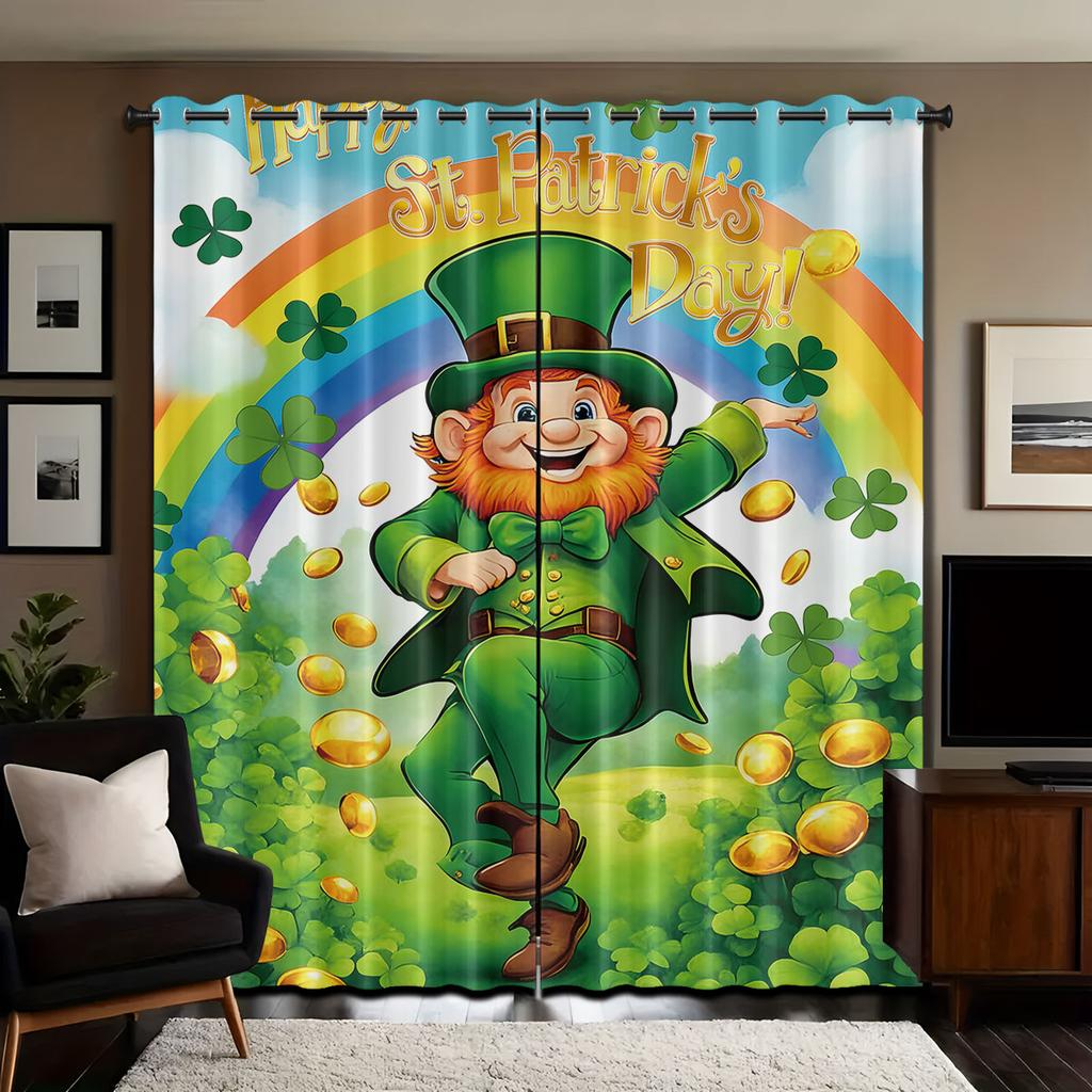 2pcs St. Patrick's Day Printed Perforated Blackout Curtains In Multiple Sizes For Living Rooms   Bedrooms   And Home Decor