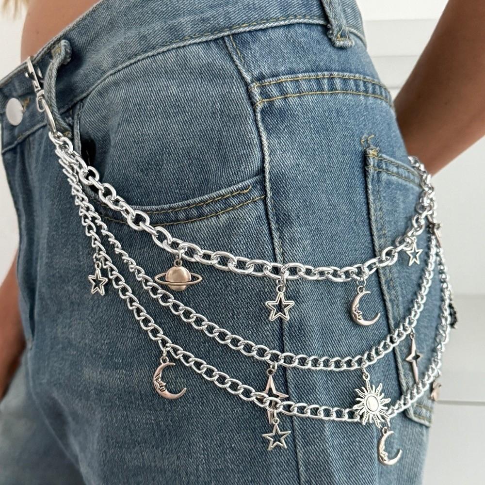 Moon Metal Pants Belt Chain Y2K Hip-hop Style Chain Unisex Multi Layer Waist Chain Music Festival