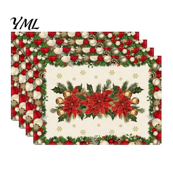 Holiday Party Supplies 4Pcs Christmas Linen Placemat Set, Cartoon Snowman Gingerbread Gnome Table Pattern Placemats Mat, Heat Resistant Place Mat for