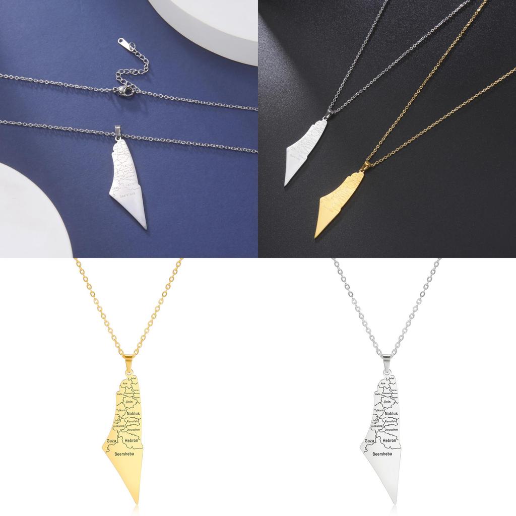 Stilvolle lasergravierte Israel-Karten-Anhänger-Halskette aus 304 Edelstahl