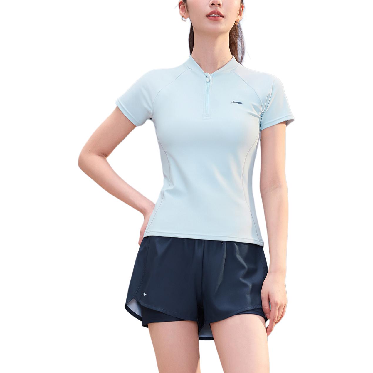 

Li-Ning Удобный Модный Универсальный Топ с Коротким Рукавом Простой Повседневный Дышащий Купальник из Двух Частей Женская Купальная Одежда LSYW188-1 M