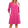 Women's Fashion V-neck Casual Beach Dress Three-quarter Sleeves Solid Dress