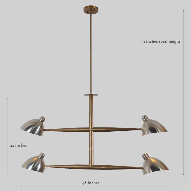 Italian Style Four Lights Brass Sputnik Chandelier Light Fixture Raw Brass Ceiling Fixture