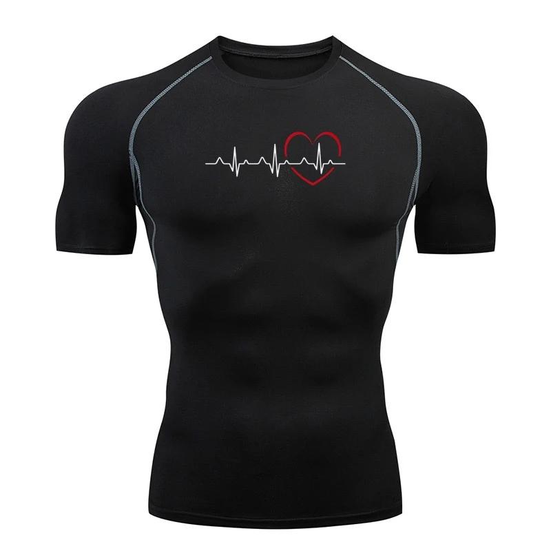 Men Compression T-shirt Printing Short Sleeve Sport Tees Gym Fitness Sweatshirt Male Jogging Tracksuit Homme Athletic Shirt Tops