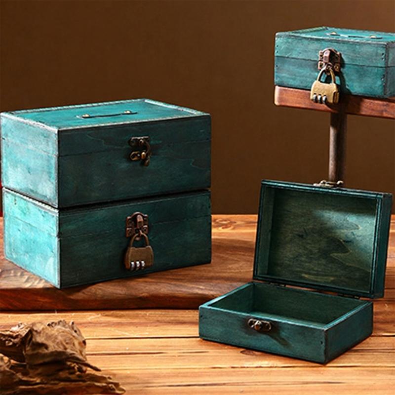 Secure Locking Wooden Storage Box with Retro Design Travel Jewelry Case for Valuables Protections In Family Homes
