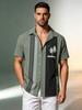 Printed Design – Not Textured Men's Short Sleeve Lapel Shirt - Palm Tree Print Button-Up Shirt, Machine Washable Summer Beachwear, Casual Daily Wear,