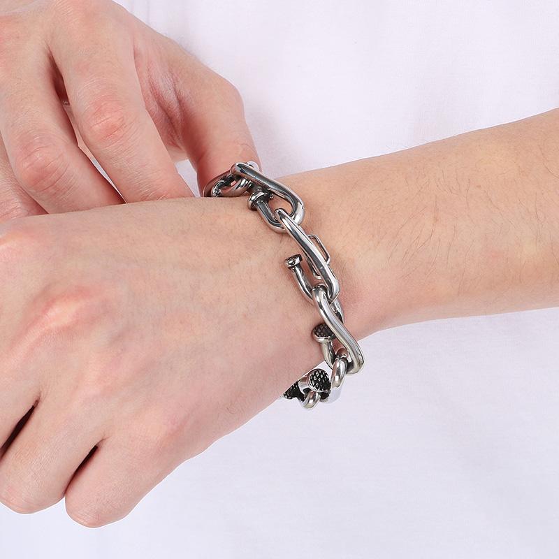 Domineering Nail Links Chunky Men's Bracelet Punk Personalized Stainless Steel Jewelry Polished Thick Party Accessories