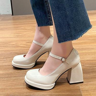 Mode 2024 neue Mary Jane Schuhe Damen High Heels Elegant Französische Runde Zehen Schnallenschuh Pumps Dame Sommer Plateau Bankettparty Pumps
