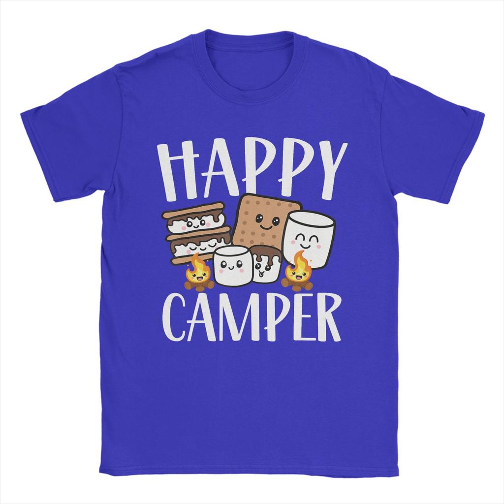 Kawaii Smore Happy Camper Camping Cotton TShirt For Men Summer Funny T Shirts O Neck Hipster Tees Plus Size Custom Logo Tops