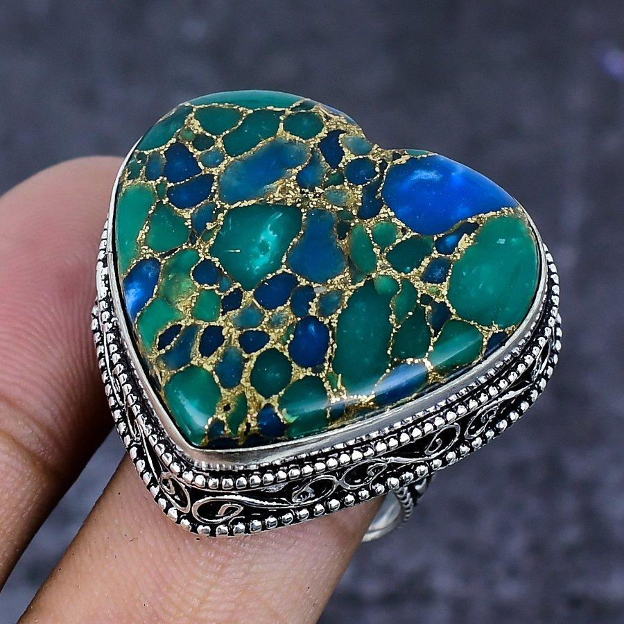 Natural Copper Green Tourmaline 925 Sterling Silver Jewelry Ring Size 9 ETC-13885