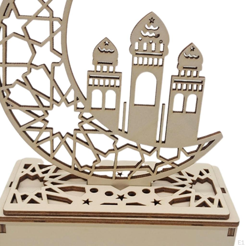 Eid Mubarak Decorations Wooden Ramadan Ornament Tabletop Decor Plaque Craft With 3D Openwork Carving