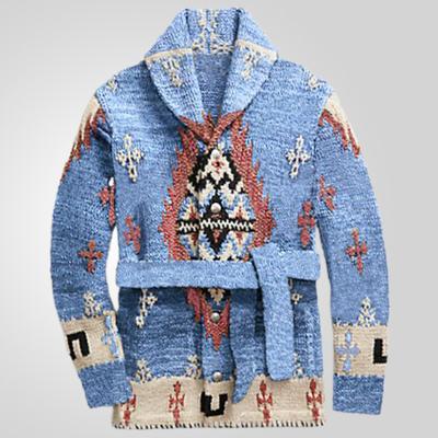 Nuevo cárdigan versátil de otoño e invierno para hombre, chaqueta de punto retro, suéter de jacquard grueso de manga larga.