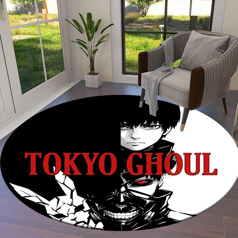 Tokyo Ghoul Runder Teppich Teppich für Wohnzimmer Schlafzimmer Sofa Spielzimmer Dekor Rutschfeste Bodenmatte