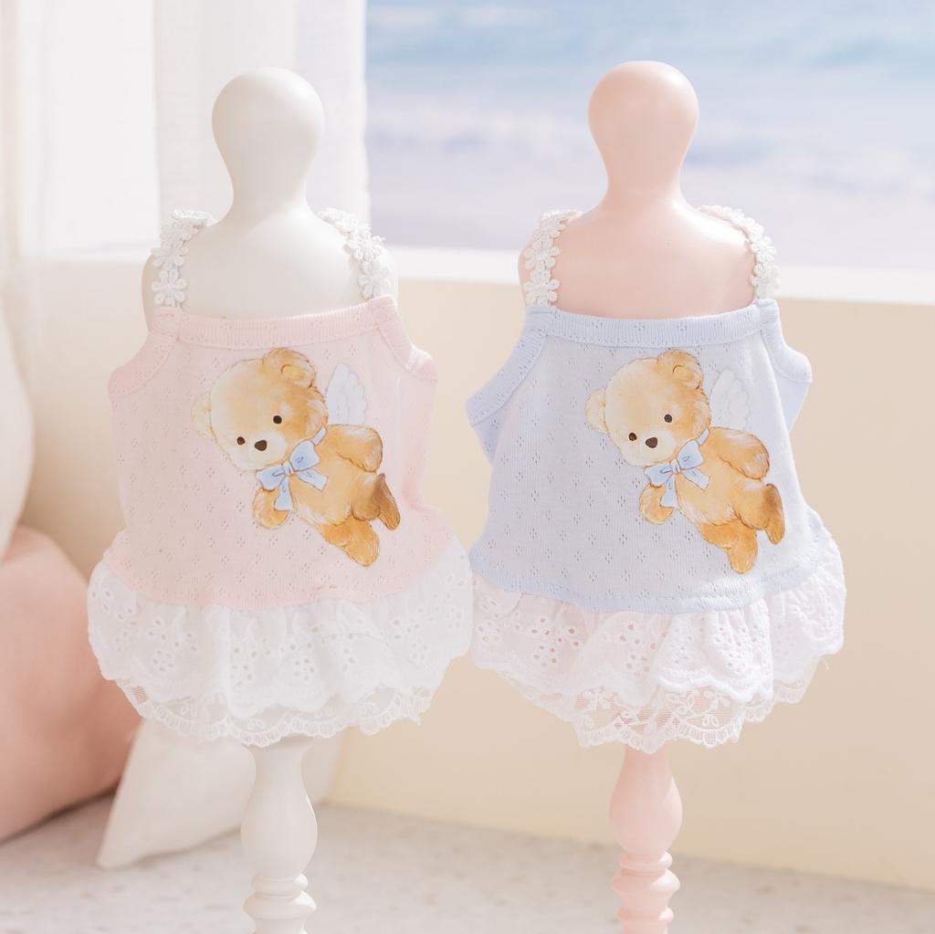 Pet Spring/Summer Little Bear Lace Blouse with Skirt for Cats and Dogs, Pet Clothing