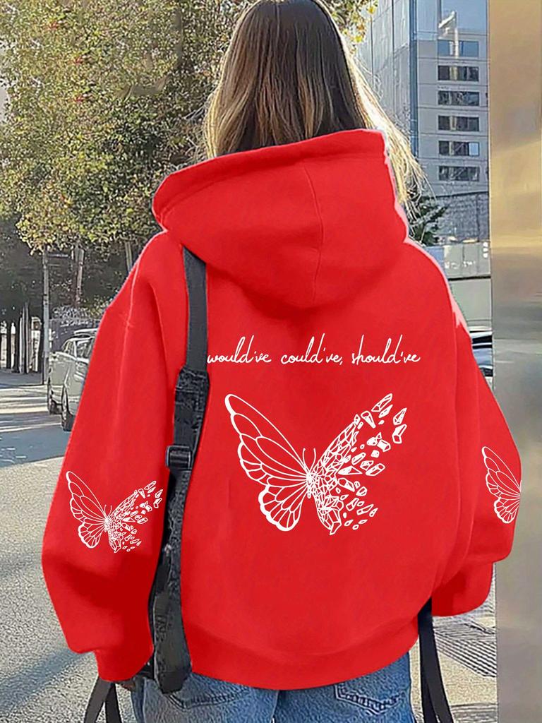 Women Butterfly Print Hoodie Unisex Autumn Winter Oversized Hooded Everyday Outdoors Hoodie for Any Occasion