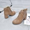 Fashion High-heeled Short Boots Autumn and Winter New Thick-heeled Lace-up Cow Patent Leather Fashion Boots Leather Boots Women's Locomotive Boots